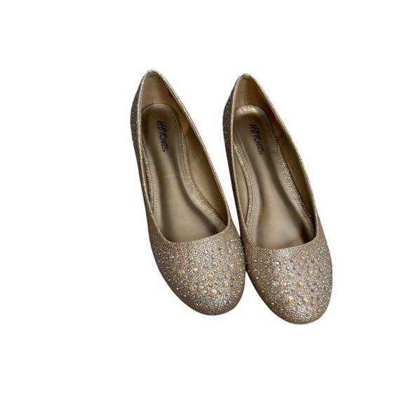 Hot Cakes Gold Glitter Rhinestone Embellished Ballet Flats Shoes - Picture 2 of 7